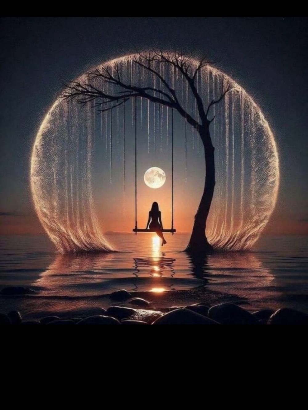 Moonlit Tree Swing Diamond Art Kit Print in Black and Gold nwt